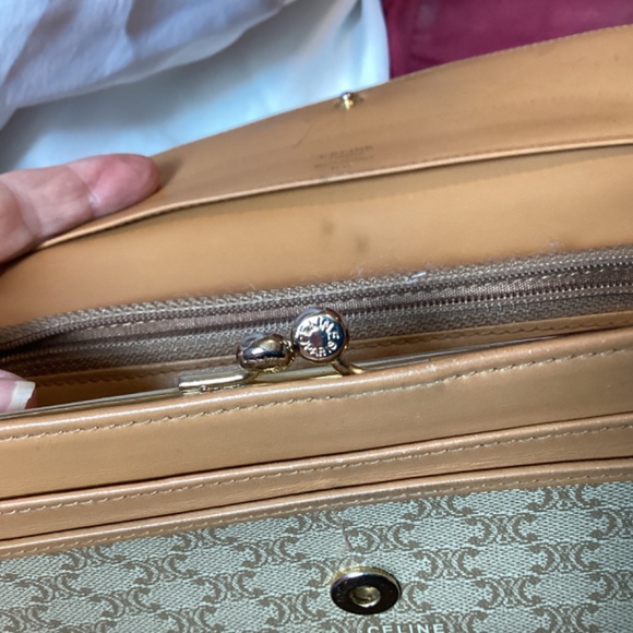 CELINE Tan Kisslock Long Wallet Macadam Print Leather Coated Canvas beige lux - Picture 9 of 16